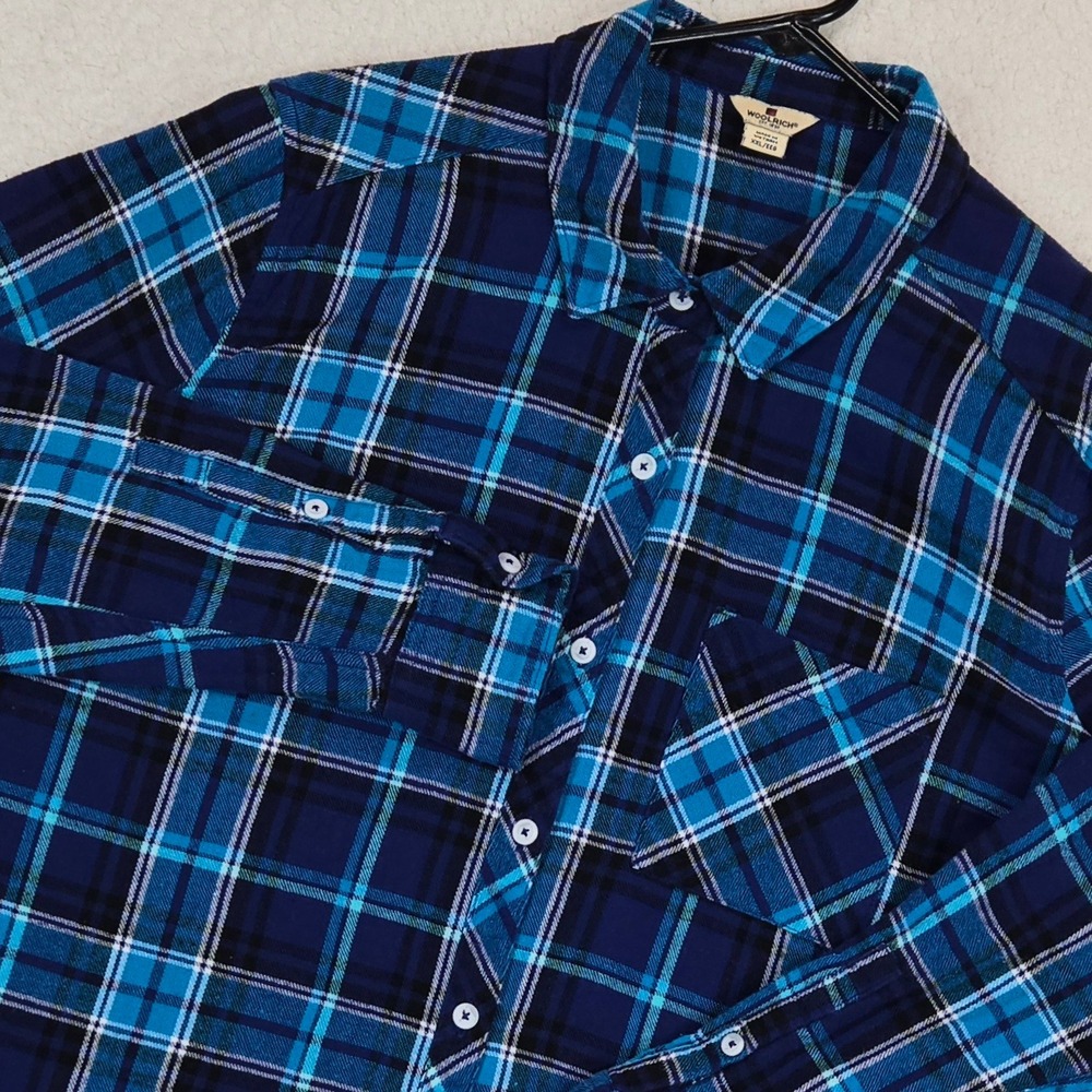 Woolrich Plaid Flannel Shirt Womens XXL Blue Navy Soft Lightweight Button Down